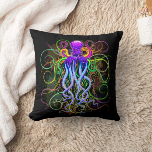 Octopus Psychedelic Luminescence Throw Pillow