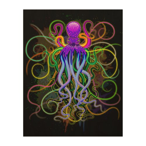Octopus Psychedelic Luminescence Wood Wall Art