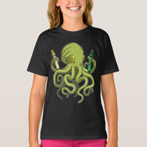 Octopus Pupil Crayons School T_Shirt