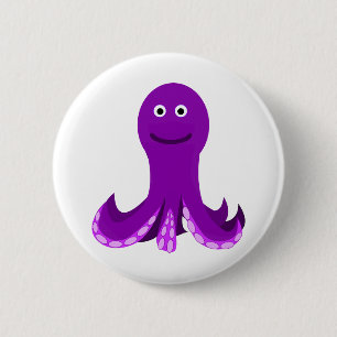 Octopus Purple Happy Smiling Cartoon Sealife Button