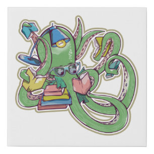 Octopus Reading Book Lover Faux Canvas Print