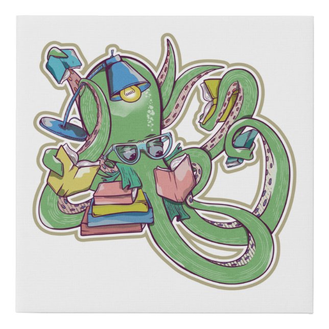 Octopus Reading Book Lover Faux Canvas Print (Front)