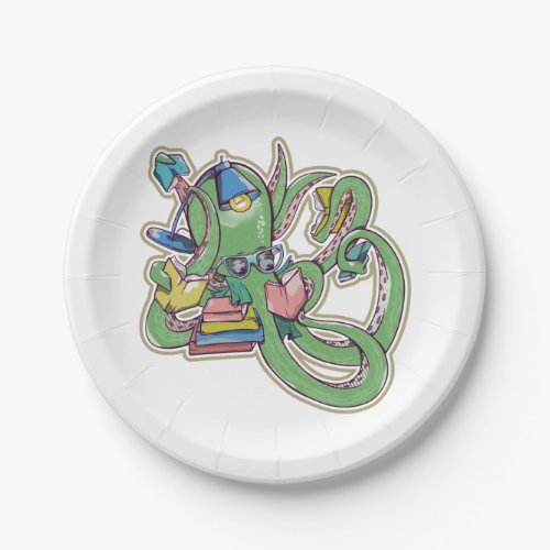 Octopus Reading Book Lover Paper Plates
