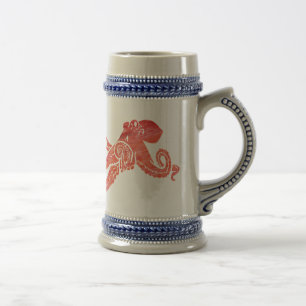 Octopus Red Left-Handed Beer Stein