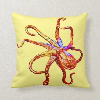 Octopus Red Yellow Throw Pillow by Rebecca_Reeder at Zazzle
