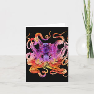 Octopus Retro Tie Dye Colorful Rainbow Watercolor Note Card