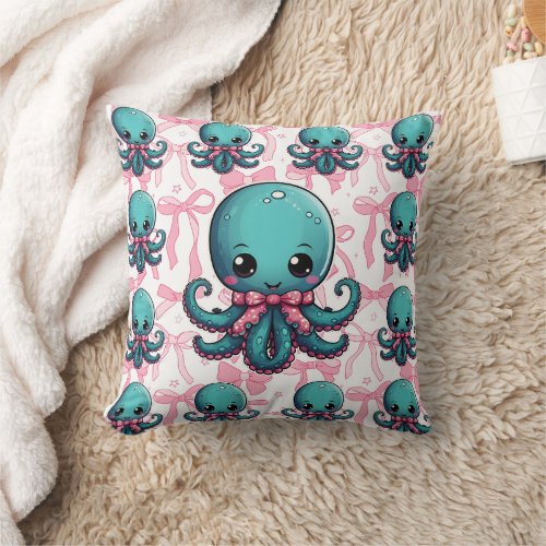 Octopus Ribbon Print Throw Pillow