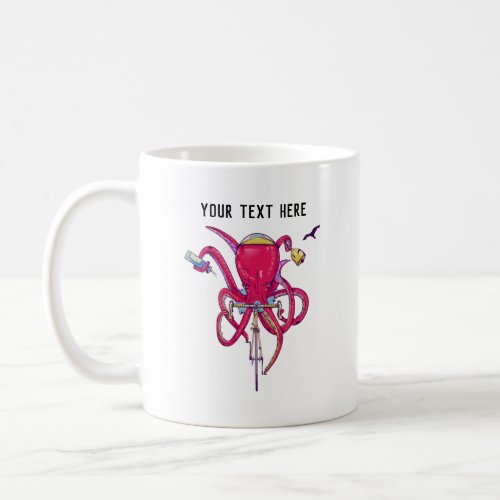 Octopus riding a bicycle coffee mug