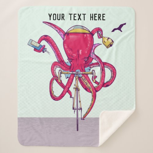 Octopus riding a bicycle sherpa blanket