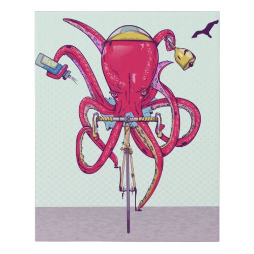 Octopus Riding a bike Faux Canvas Print