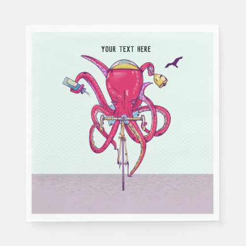 Octopus Riding a bike Napkins