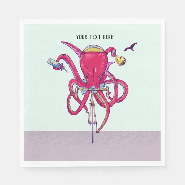 Octopus Riding a bike Napkins (Front)