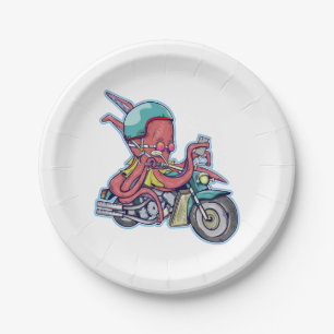 Octopus riding a motorcycle paper plates