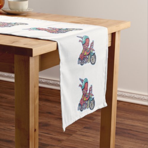 Octopus riding a motorcycle short table runner