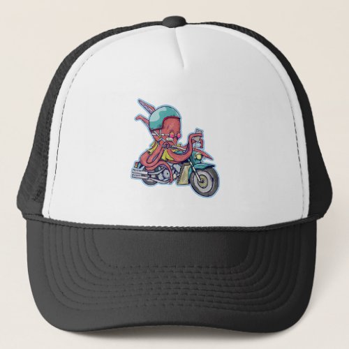 Octopus Riding a Motorcycle Trucker Hat