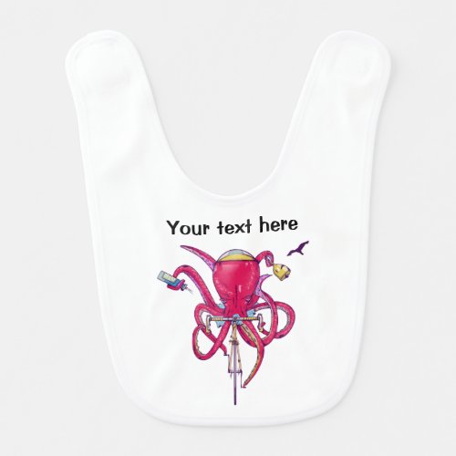 Octopus riding a road bike baby bib