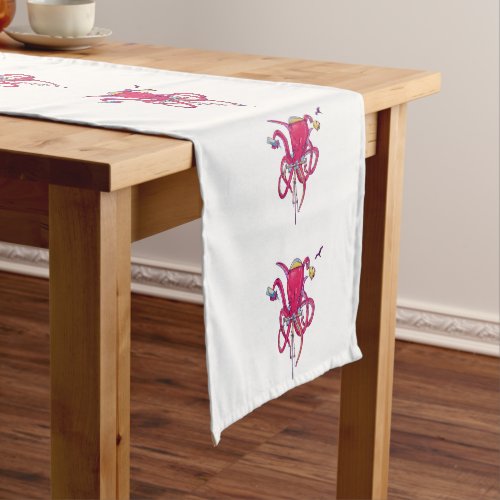 Octopus riding a road bike short table runner