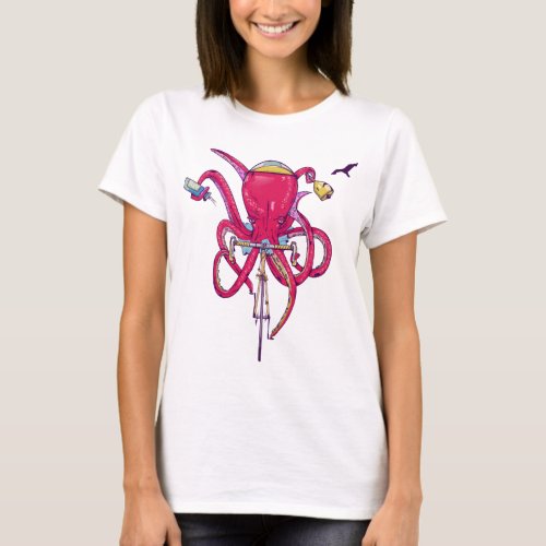 Octopus riding a road bike T_Shirt