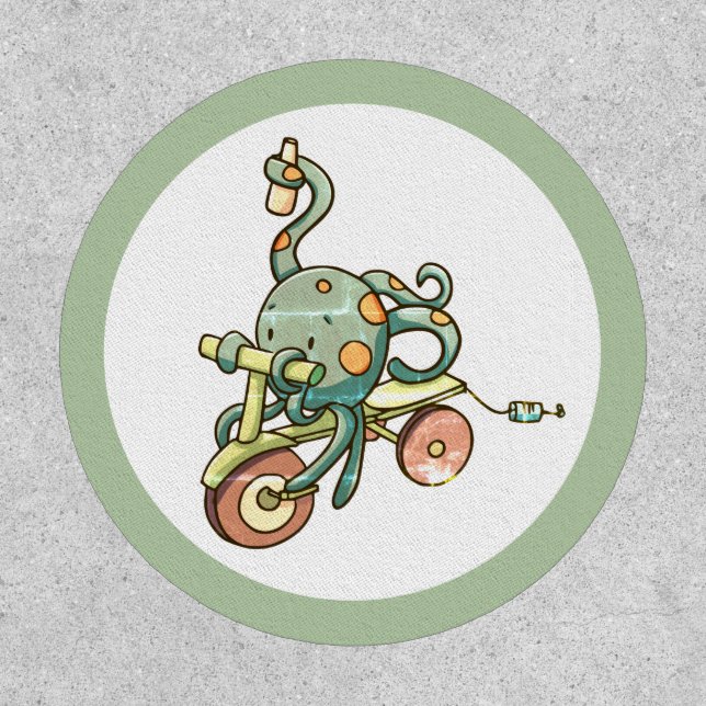 Octopus Riding a Tricycle Funny Biker Patch (Front)