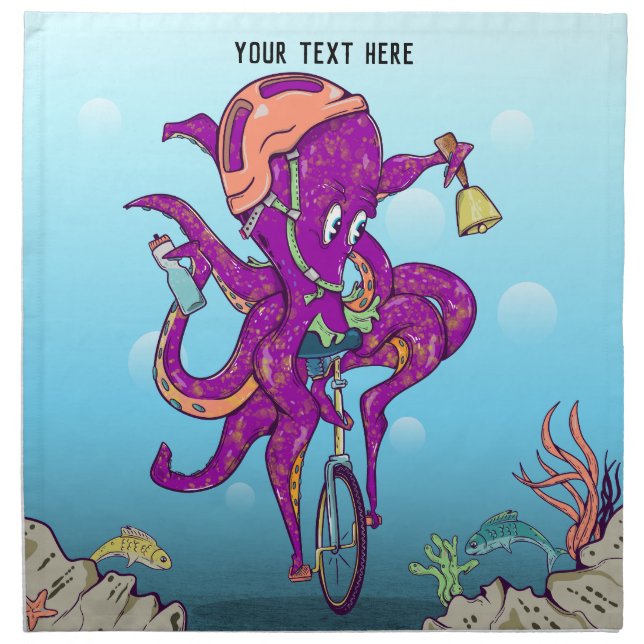 Octopus Riding a unicycle Cloth Napkin (Front)
