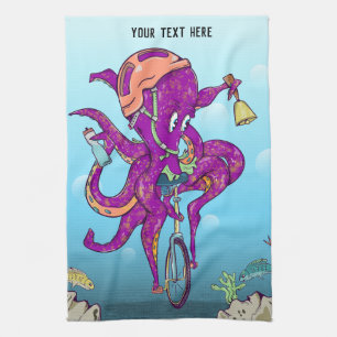 Octopus Riding a unicycle Kitchen Towel