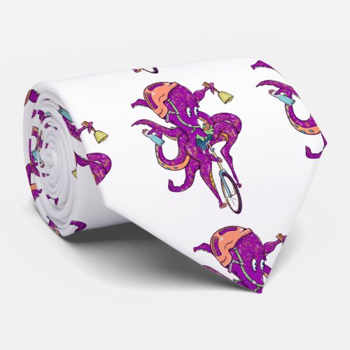 Octopus riding a unicycle neck tie