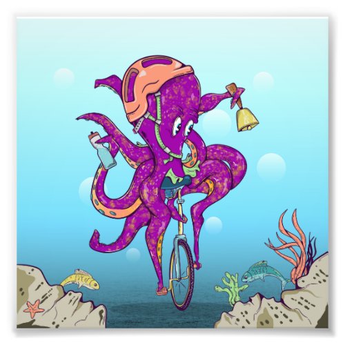 Octopus Riding a unicycle Photo Print