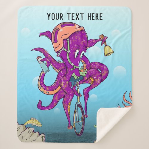 Octopus Riding a unicycle Sherpa Blanket