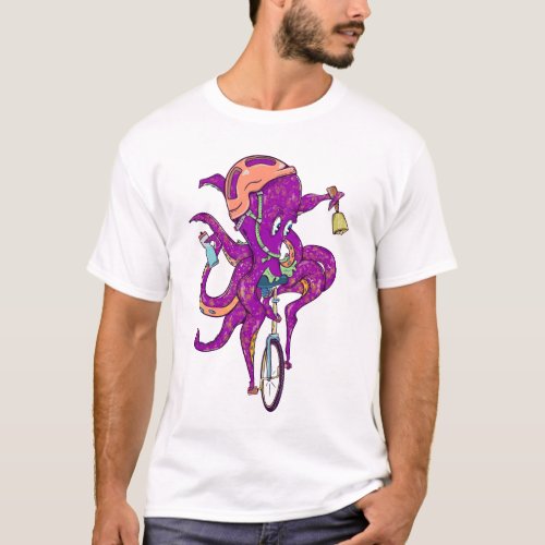 Octopus riding a unicycle T_Shirt