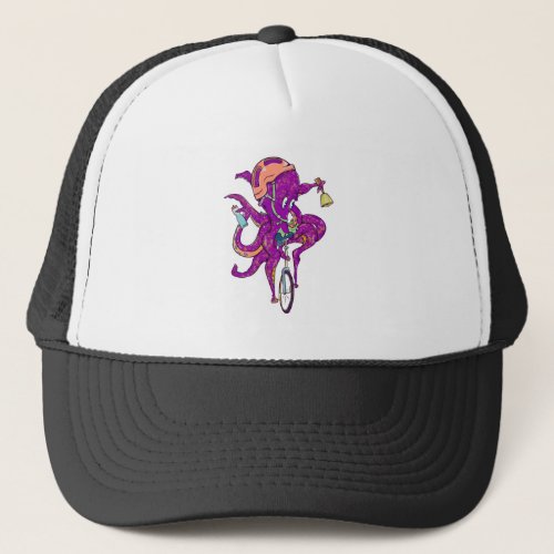Octopus riding a unicycle trucker hat