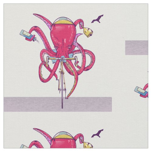 Octopus riding road bike fabric