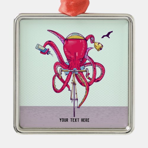 Octopus riding road bike metal ornament