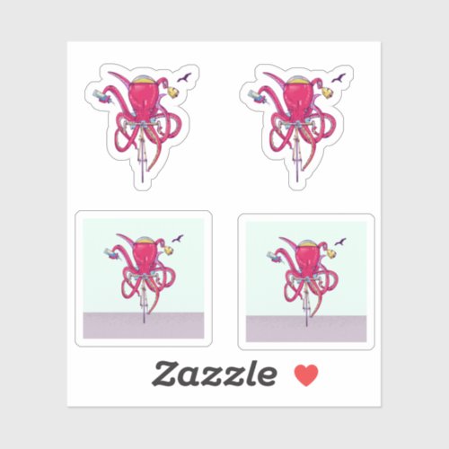 Octopus riding road bike sticker