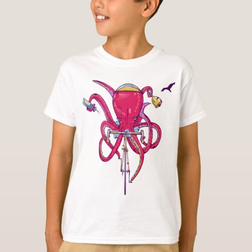 Octopus riding road bike T_Shirt