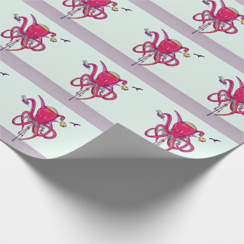 Octopus riding road bike wrapping paper