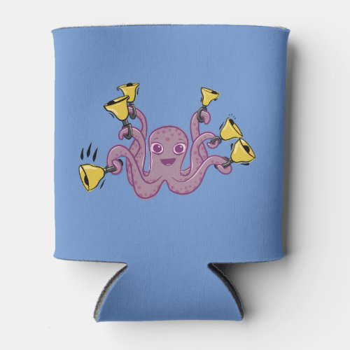Octopus Ringing Handbells Cartoon Can Cooler