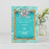 Octopus rope frame ocean blue gold nautical invitation (Standing Front)