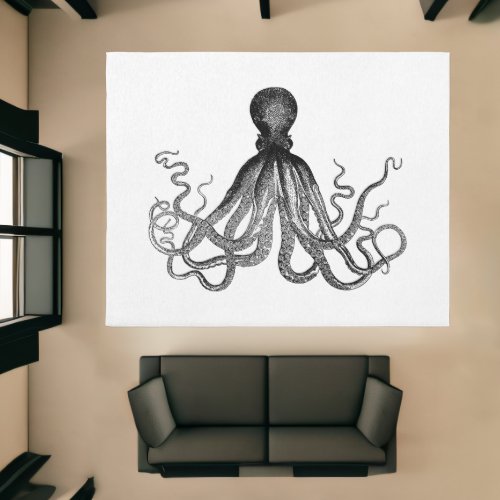 Octopus Rug _ Black and White Kraken Area Rug