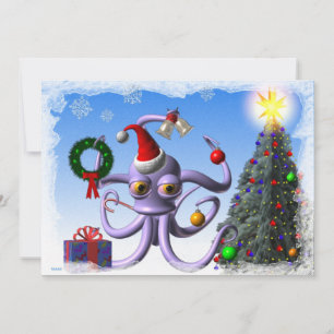 Octopus santa and tree with lights holiday card