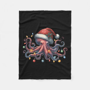 Octopus Santa Christmas Lights Ocean Octopus Anima Fleece Blanket