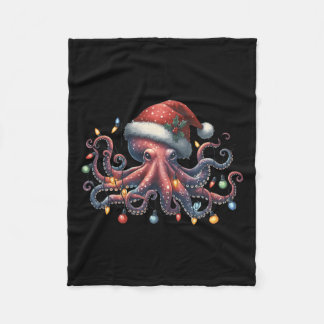 Octopus Santa Christmas Lights Ocean Octopus Anima Fleece Blanket