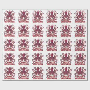 Octopus Santa Hat Christmas Lights Octopusmas Wrapping Paper