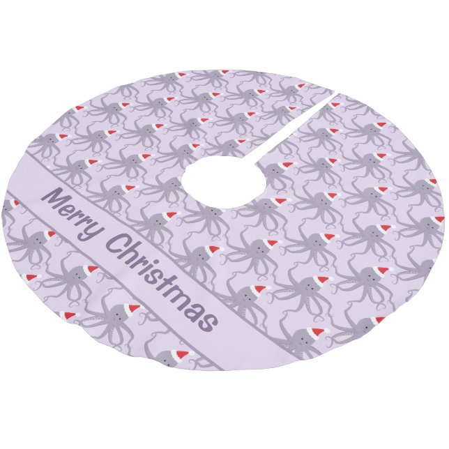 Octopus Santa Hat Purple Christmas Brushed Polyester Tree Skirt (Angled)