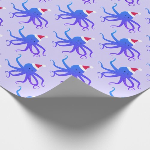 Octopus Santa Hat Purple Christmas Wrapping Paper