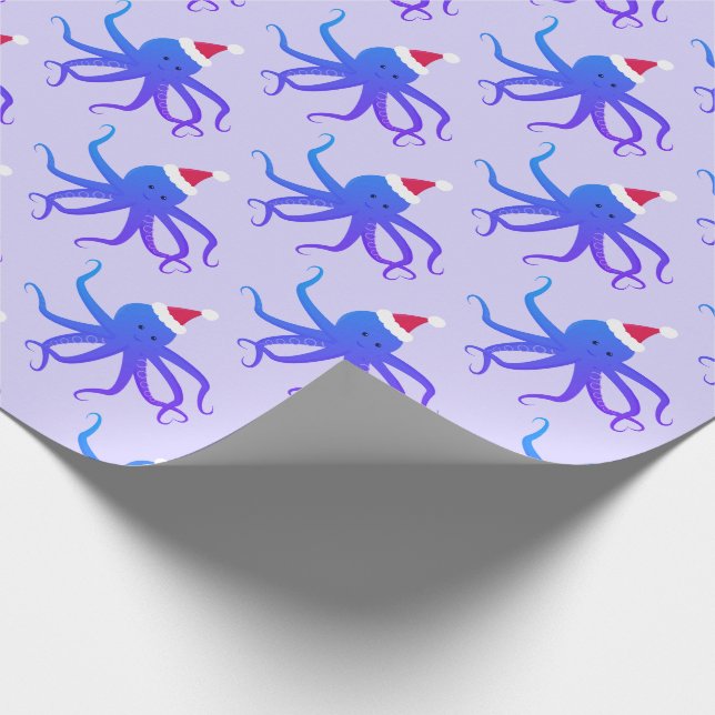 Octopus Santa Hat Purple Christmas Wrapping Paper (Corner)