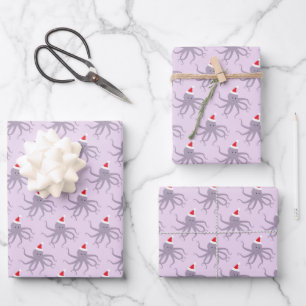 Octopus Santa Hat Purple Holiday Animal Christmas Wrapping Paper Sheets