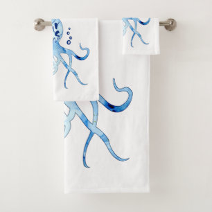 Octopus Save Our Oceans Calligraphy Watercolor Art Bath Towel Set