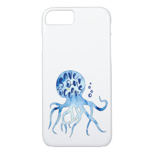 Octopus Save Our Oceans Calligraphy Watercolor Art iPhone 8/7 Case