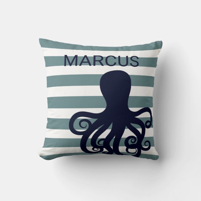 Octopus Sea Animal Nautical Ocean Nursery Decor Throw Pillow (Front)