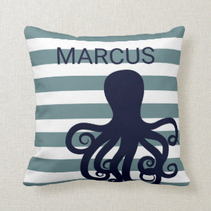 Octopus Sea Animal Nautical Ocean Nursery Decor Throw Pillow